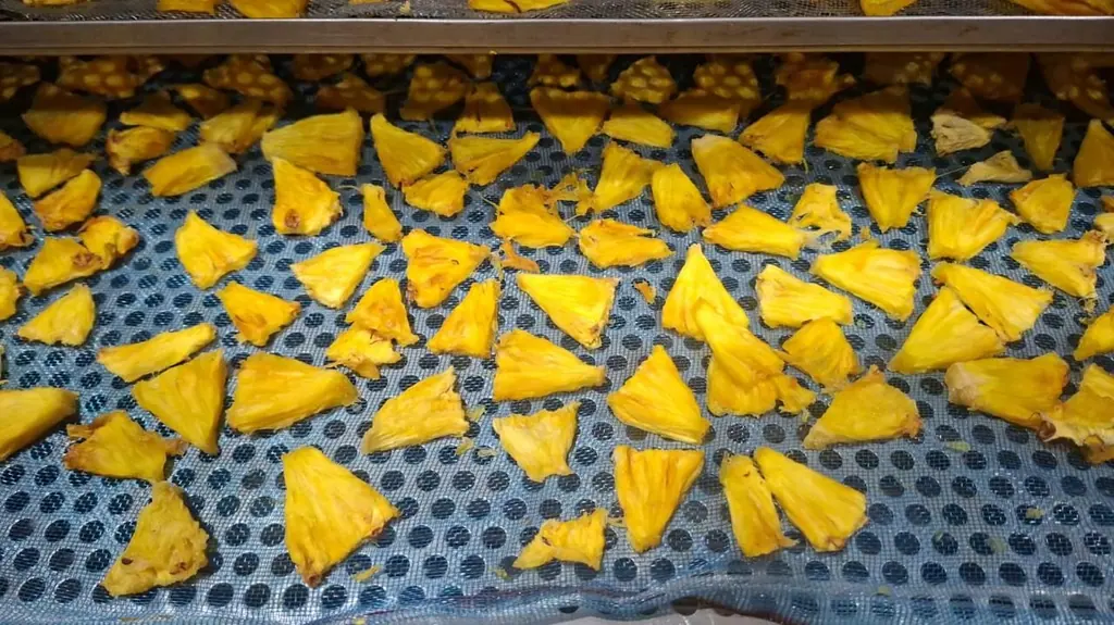Octavos de piña Golden deshidratada sobre bandeja